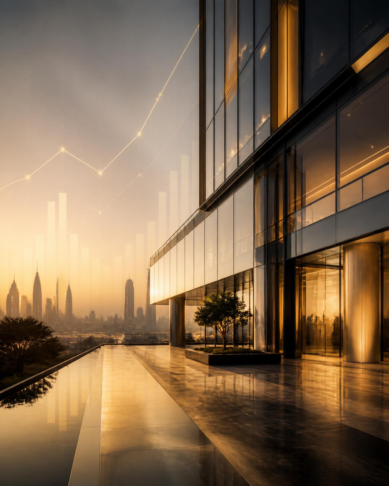 Premium commercial real estate investment property at golden hour
